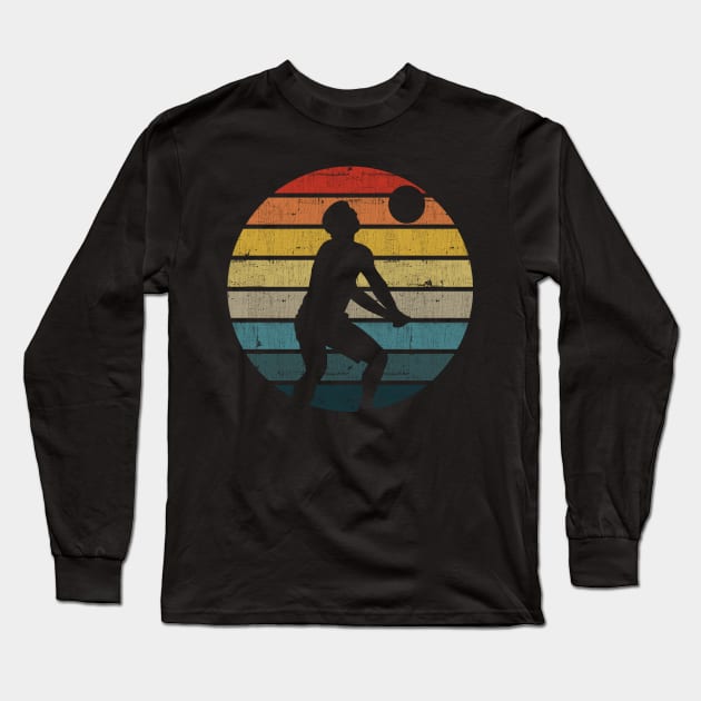 Beach volleyball Silhouette On A Distressed Retro Sunset product Long Sleeve T-Shirt by theodoros20